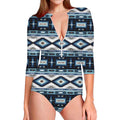 Blue Native Navajo Print Long Sleeve Swimsuit
