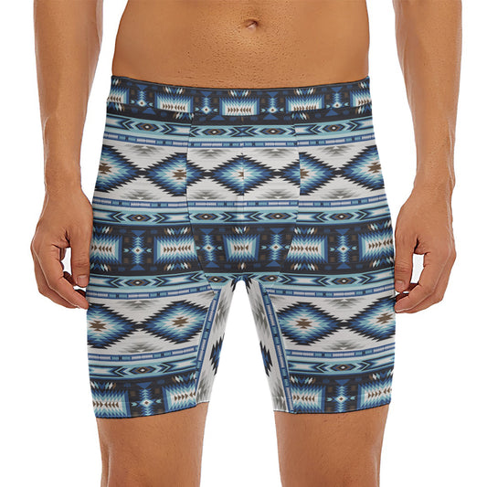 Blue Native Navajo Print Men's Long Boxer Briefs
