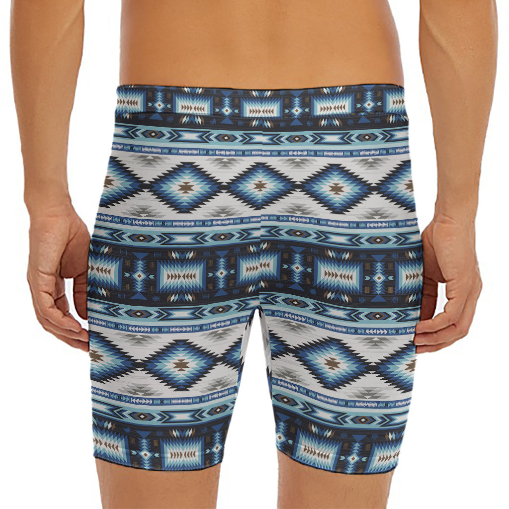 Blue Native Navajo Print Men's Long Boxer Briefs
