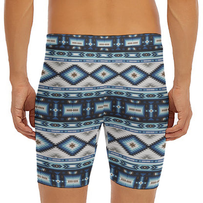 Blue Native Navajo Print Men's Long Boxer Briefs