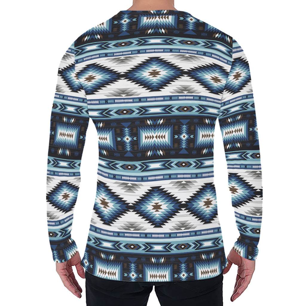 Blue Native Navajo Print Men's Long Sleeve T-Shirt