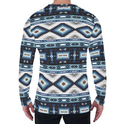 Blue Native Navajo Print Men's Long Sleeve T-Shirt