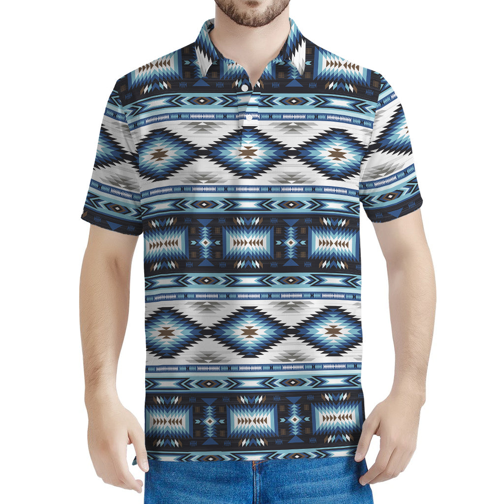 Blue Native Navajo Print Men's Polo Shirt