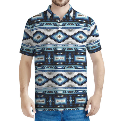 Blue Native Navajo Print Men's Polo Shirt