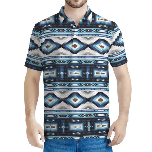 Blue Native Navajo Print Men's Polo Shirt