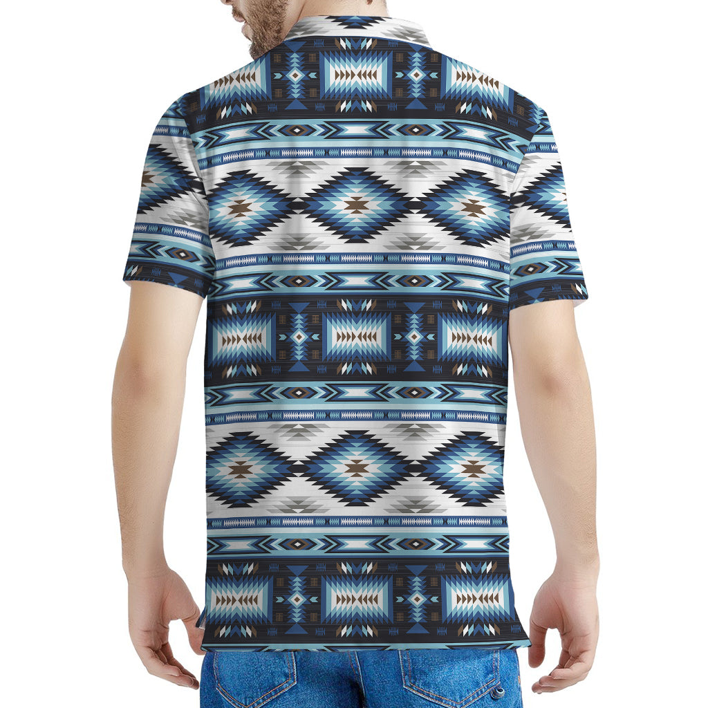 Blue Native Navajo Print Men's Polo Shirt