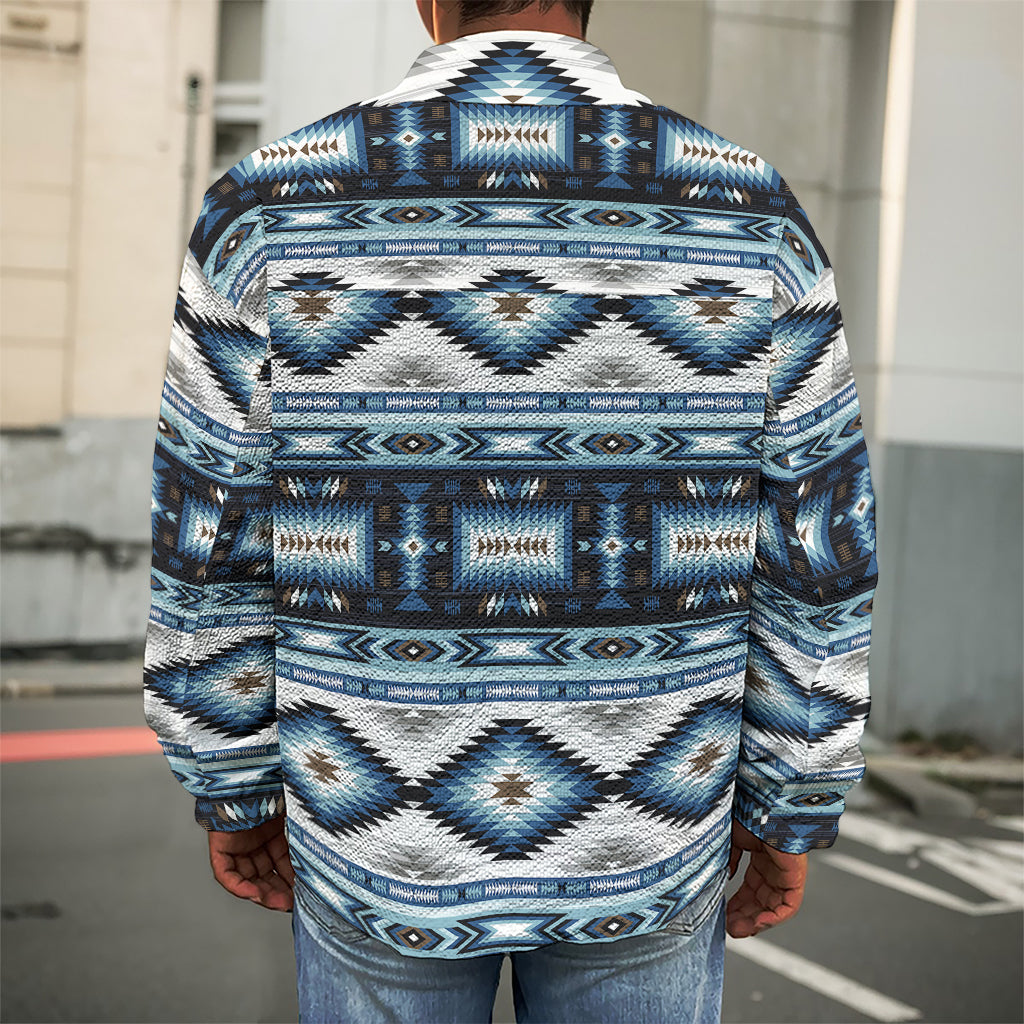 Blue Native Navajo Print Men's Shirt Jacket