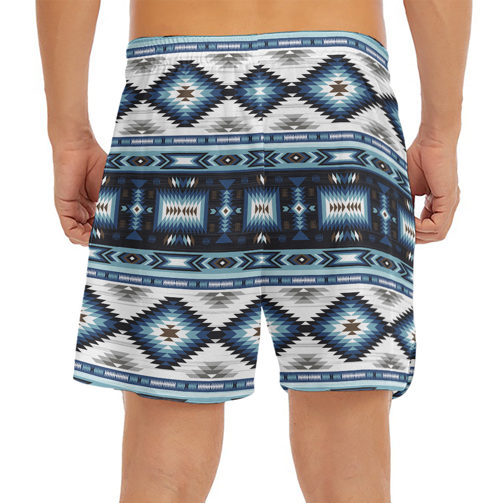 Blue Native Navajo Print Men's Split Running Shorts