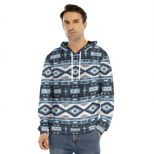 Blue Native Navajo Print Men's Velvet Pullover Hoodie