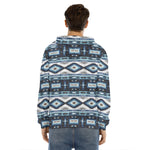 Blue Native Navajo Print Men's Velvet Pullover Hoodie