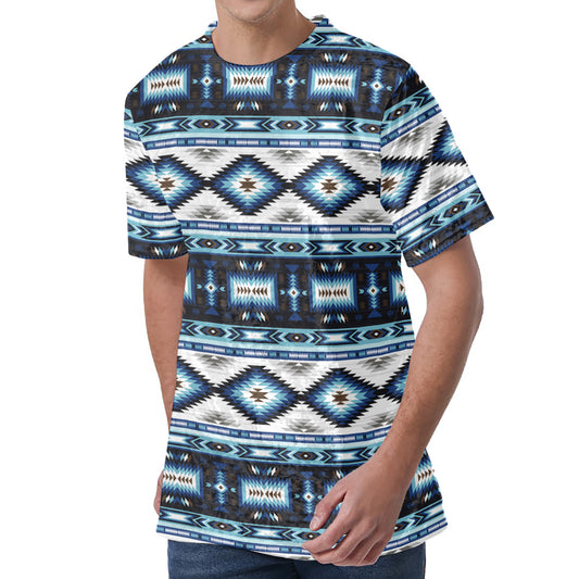 Blue Native Navajo Print Men's Velvet T-Shirt