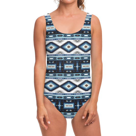 Blue Native Navajo Print One Piece Swimsuit