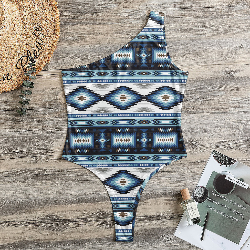 Blue Native Navajo Print One Shoulder Bodysuit