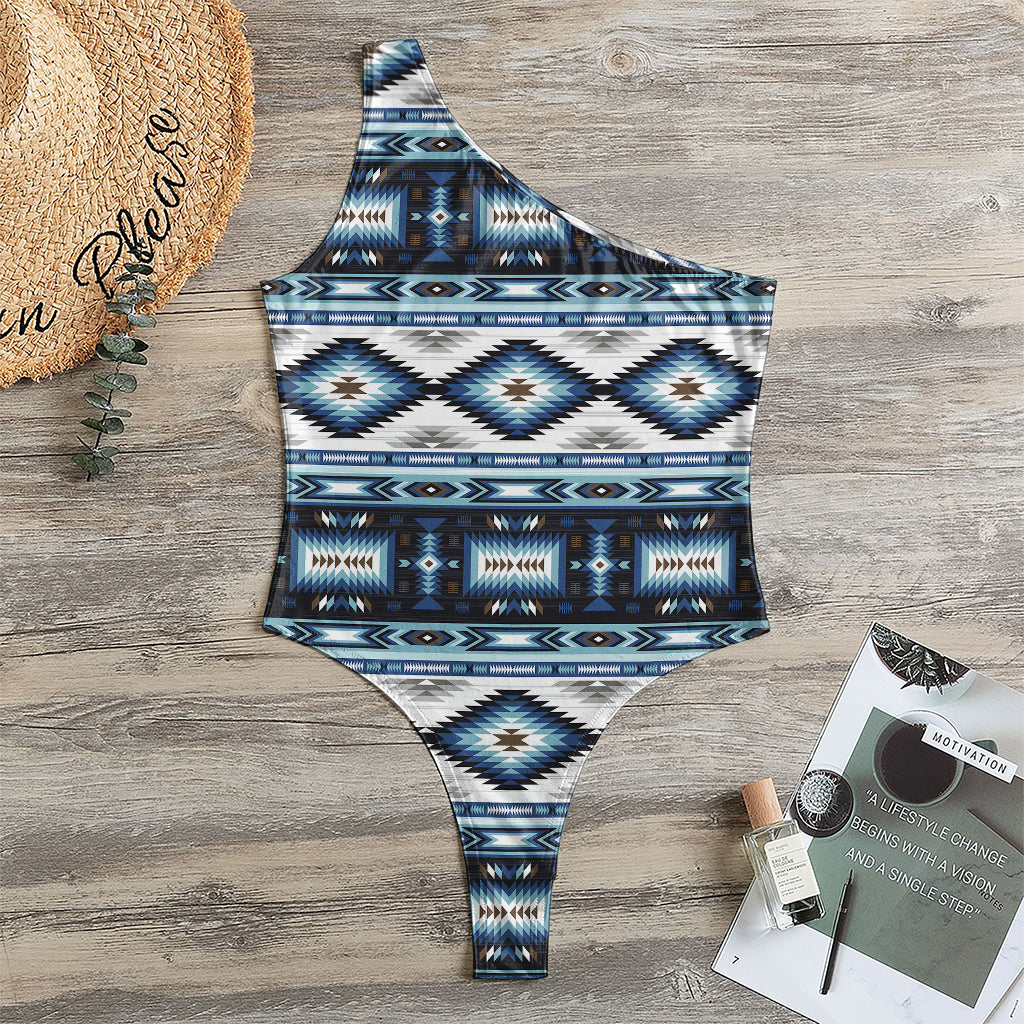 Blue Native Navajo Print One Shoulder Bodysuit