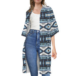 Blue Native Navajo Print Open Front Beach Cover Up
