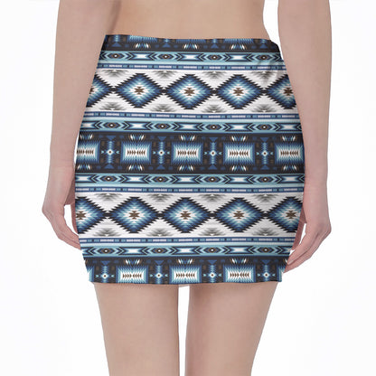 Blue Native Navajo Print Pencil Mini Skirt