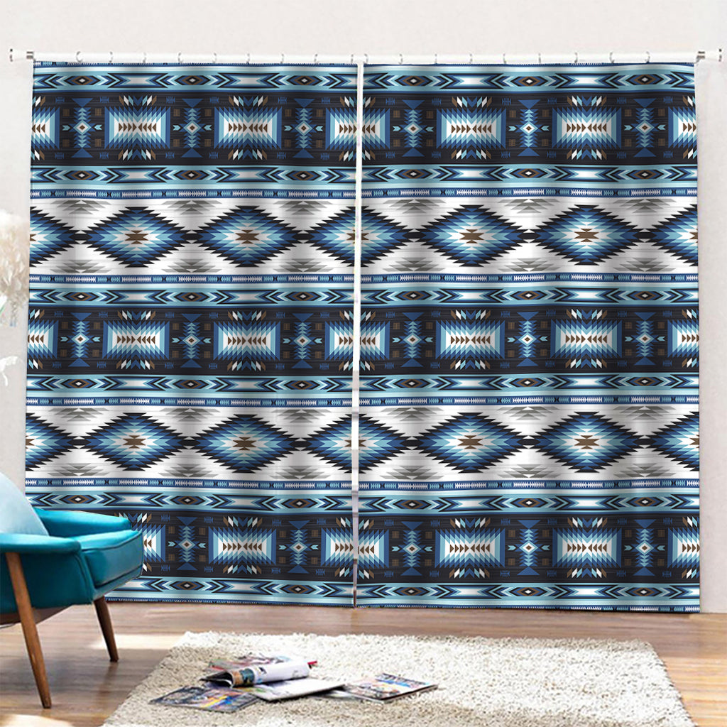 Blue Native Navajo Print Pencil Pleat Curtains