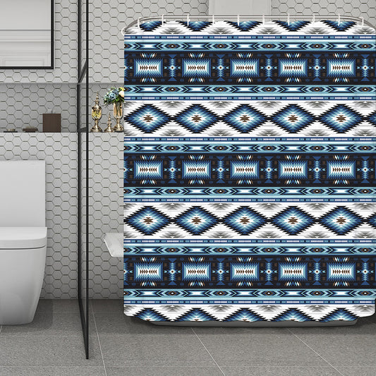 Blue Native Navajo Print Polyester Shower Curtain