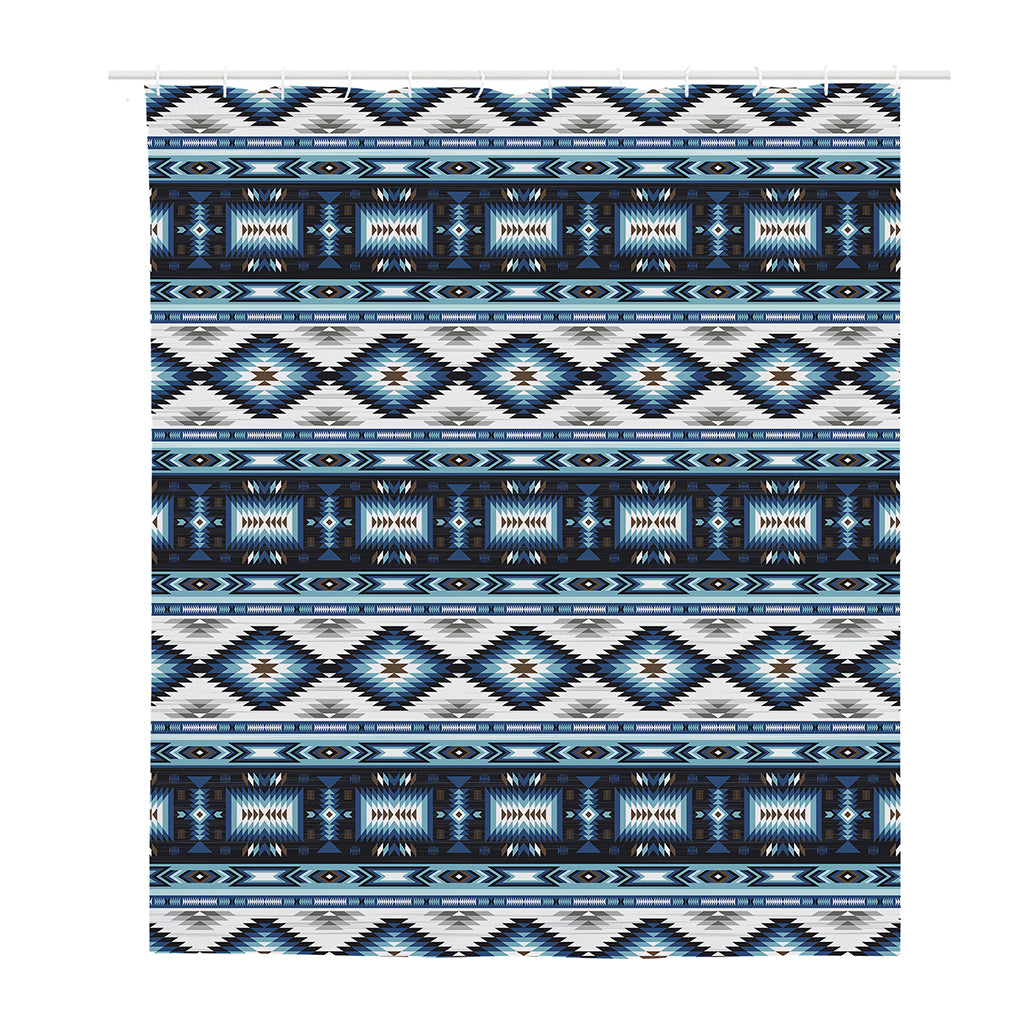 Blue Native Navajo Print Polyester Shower Curtain