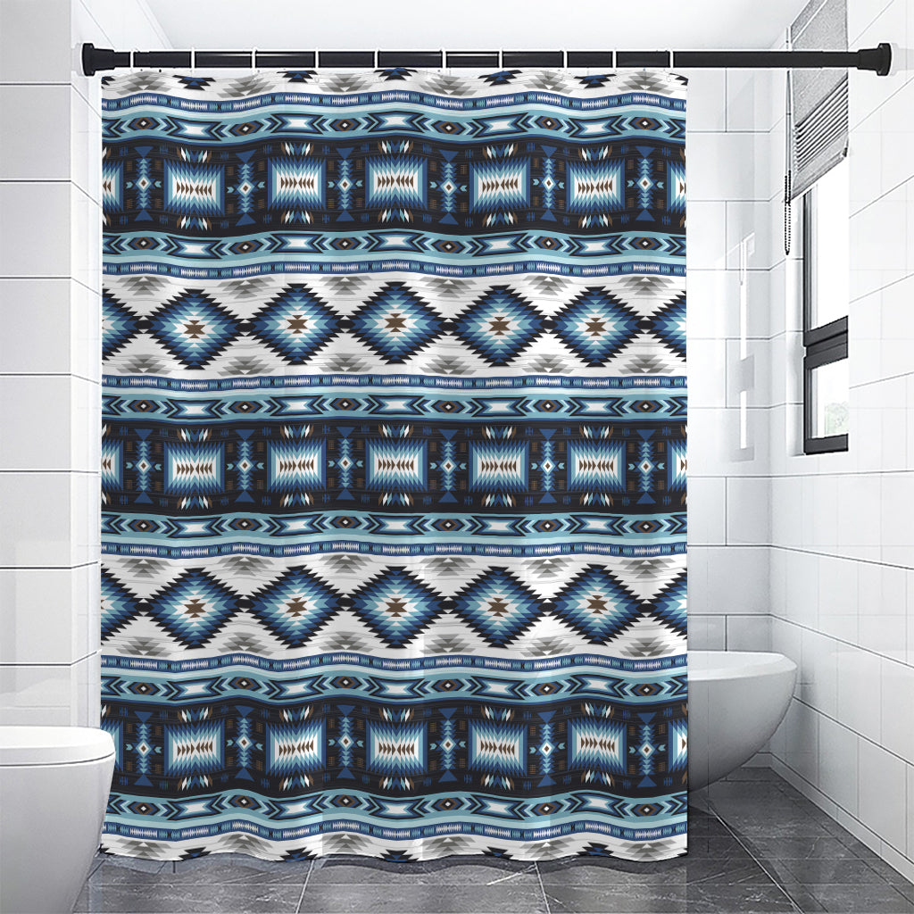 Blue Native Navajo Print Premium Shower Curtain