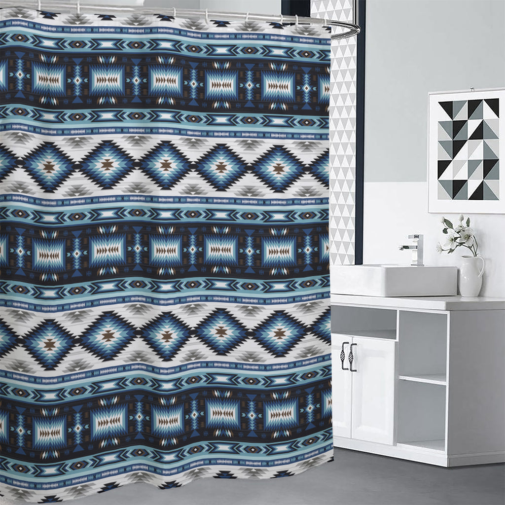 Blue Native Navajo Print Premium Shower Curtain