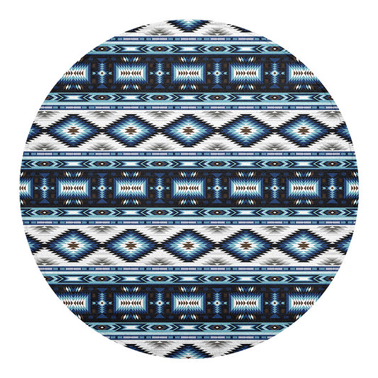 Blue Native Navajo Print Round Blanket