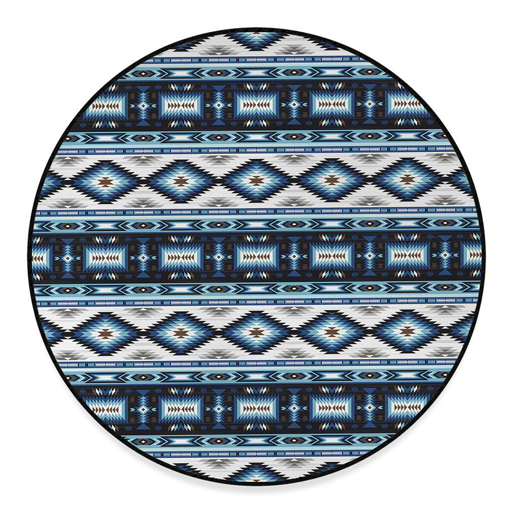 Blue Native Navajo Print Round Floor Mat