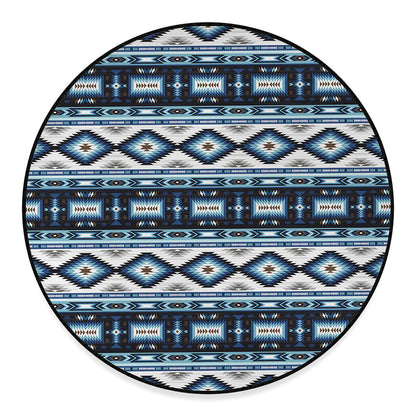 Blue Native Navajo Print Round Floor Mat
