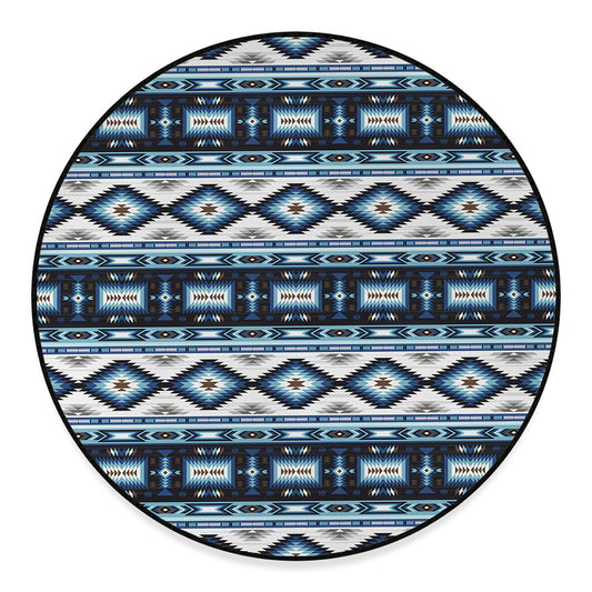 Blue Native Navajo Print Round Floor Mat