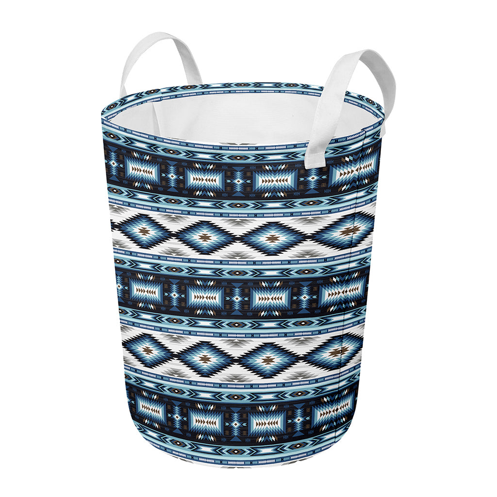 Blue Native Navajo Print Round Laundry Basket
