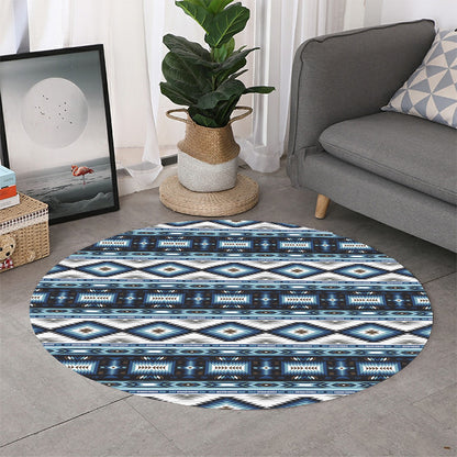 Blue Native Navajo Print Round Rug