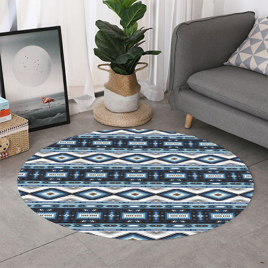 Blue Native Navajo Print Round Rug