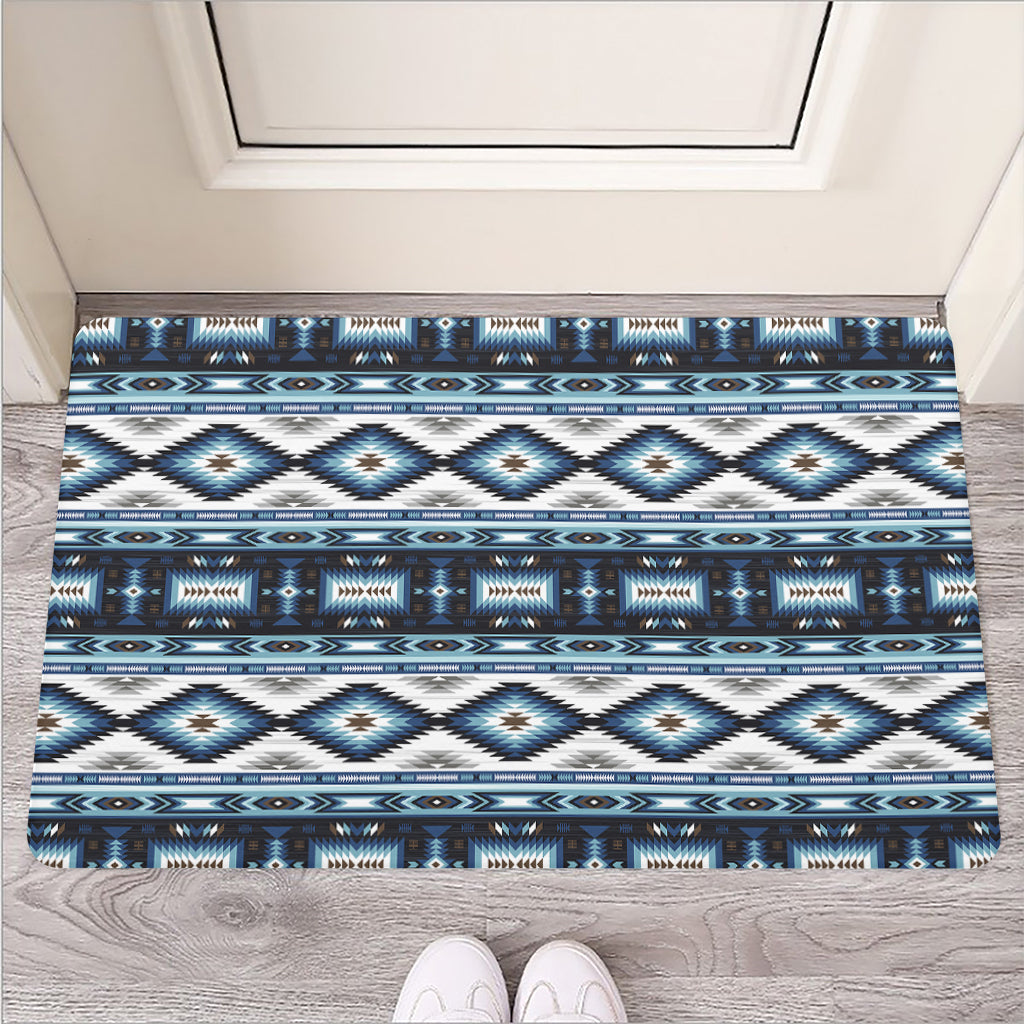 Blue Native Navajo Print Rubber Doormat