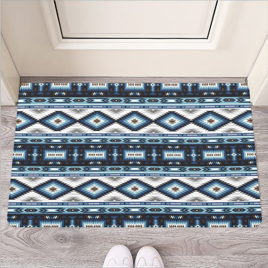 Blue Native Navajo Print Rubber Doormat