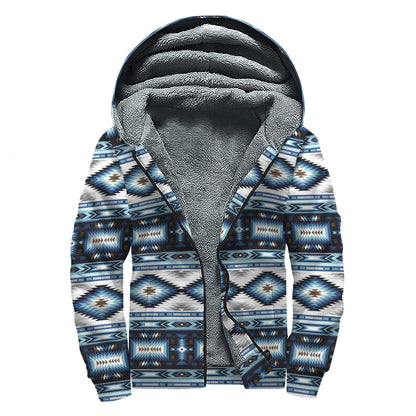 Blue Native Navajo Print Sherpa Lined Zip Up Hoodie