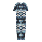 Blue Native Navajo Print Short Sleeve Long Nightdress