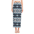 Blue Native Navajo Print Side Slit Maxi Skirt
