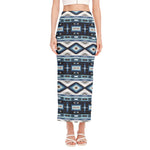 Blue Native Navajo Print Side Slit Maxi Skirt