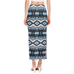 Blue Native Navajo Print Side Slit Maxi Skirt