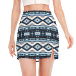 Blue Native Navajo Print Side Slit Mini Skirt