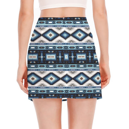 Blue Native Navajo Print Side Slit Mini Skirt