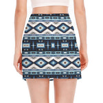 Blue Native Navajo Print Side Slit Mini Skirt