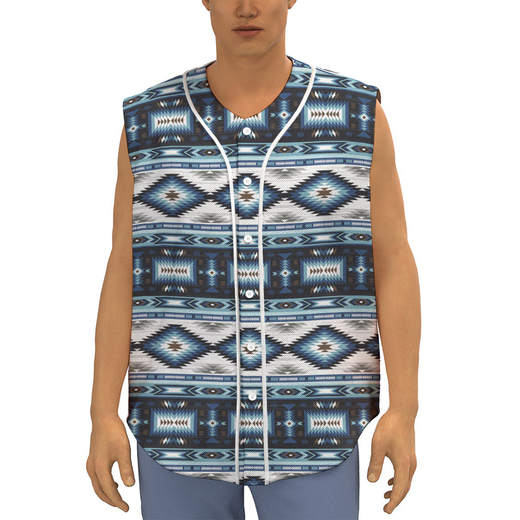 Blue Native Navajo Print Sleeveless Baseball Jersey