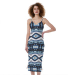 Blue Native Navajo Print Slim Fit Midi Cami Dress