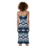 Blue Native Navajo Print Slim Fit Midi Cami Dress