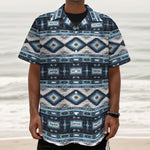 Blue Native Navajo Print Textured Short Sleeve Shirt