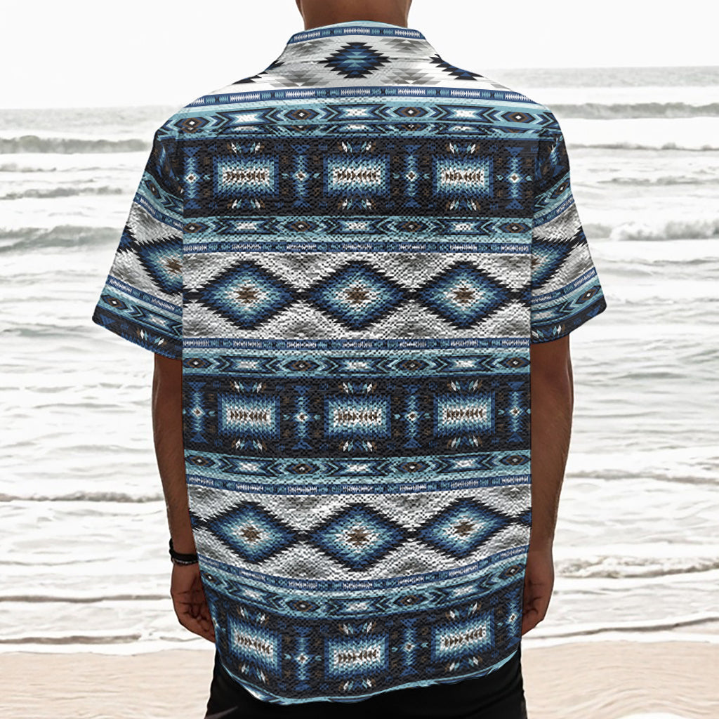 Blue Native Navajo Print Textured Short Sleeve Shirt