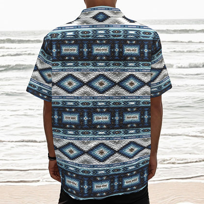 Blue Native Navajo Print Textured Short Sleeve Shirt