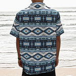 Blue Native Navajo Print Textured Short Sleeve Shirt