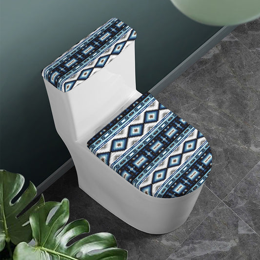 Blue Native Navajo Print Toilet Lid And Tank Cover Set
